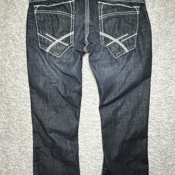 BKE Denim Jeans Mens 29 Short Fulton Button Fly Dark Embroidered Big Stitch - Picture 6 of 6